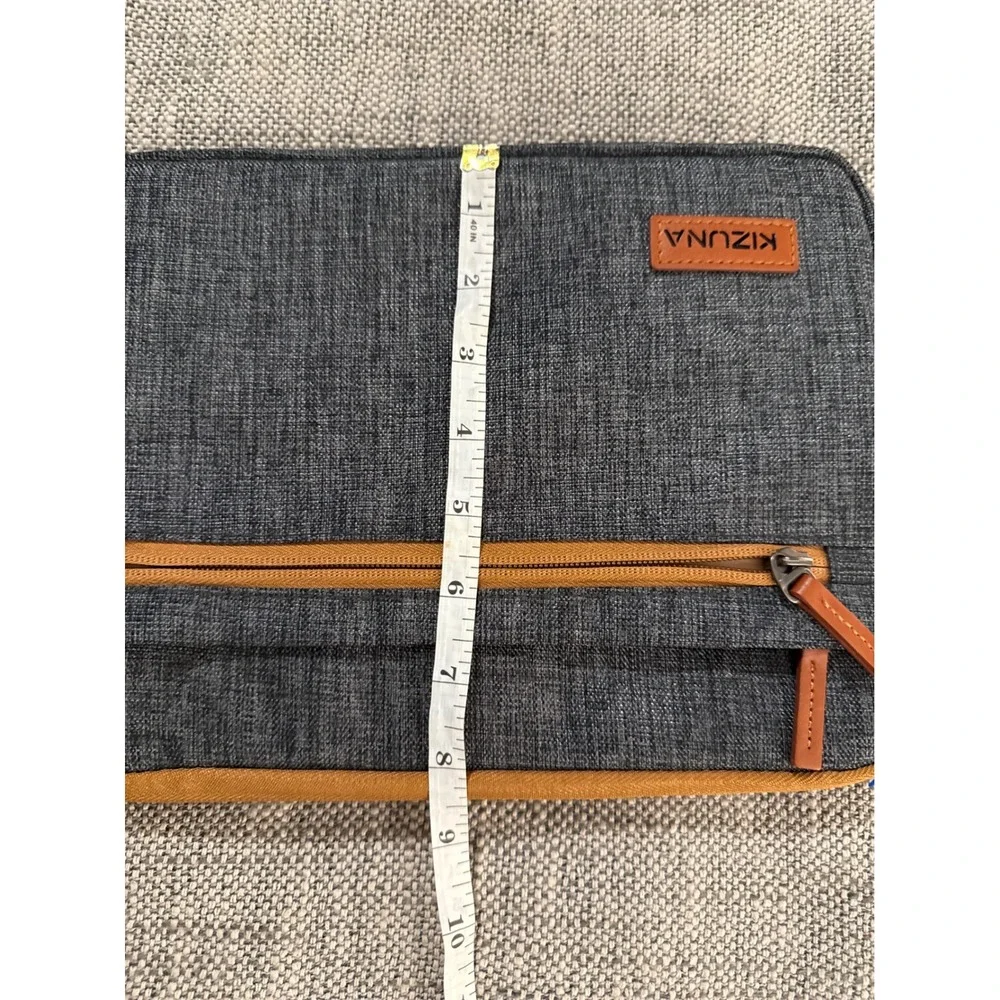 Kizuna Tablet Sleeve Case Pouch Bag Charcoal Gray Brown Trim Zipper Pockets